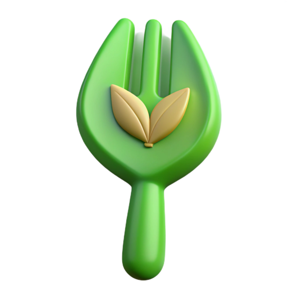 impressive traditional Biodegradable Fork Icon Green Leaf Design Isolated original png