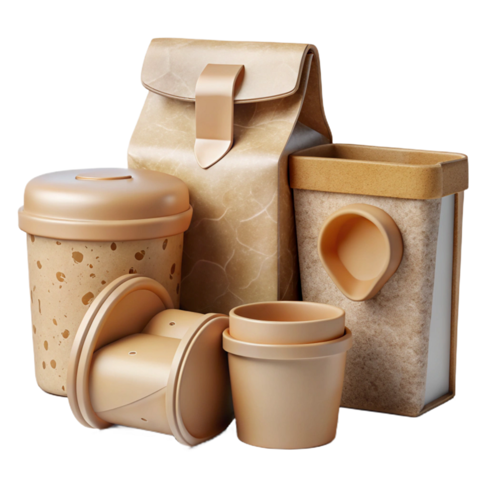 vibrant artistic Biodegradable Packaging Materials Set Transparent Background high resolution png
