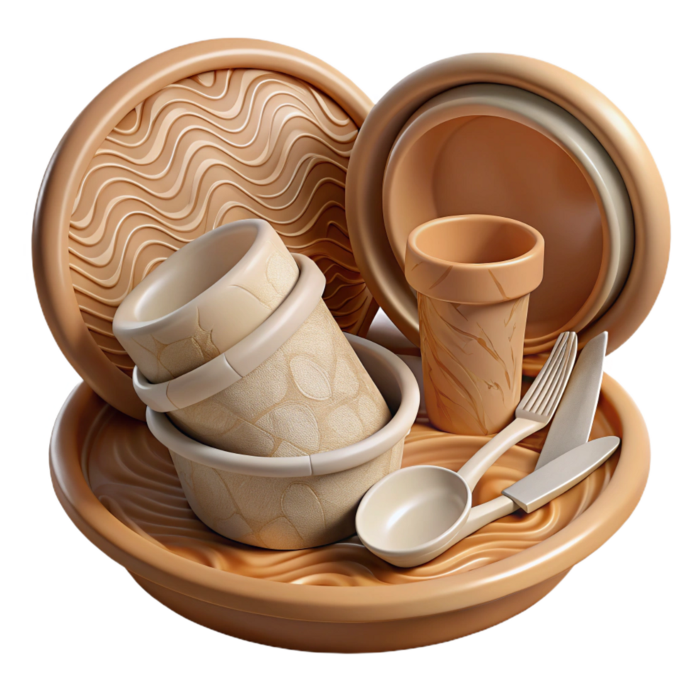 beautiful rustic Biodegradable Plate and Utensils Isolated authentic png