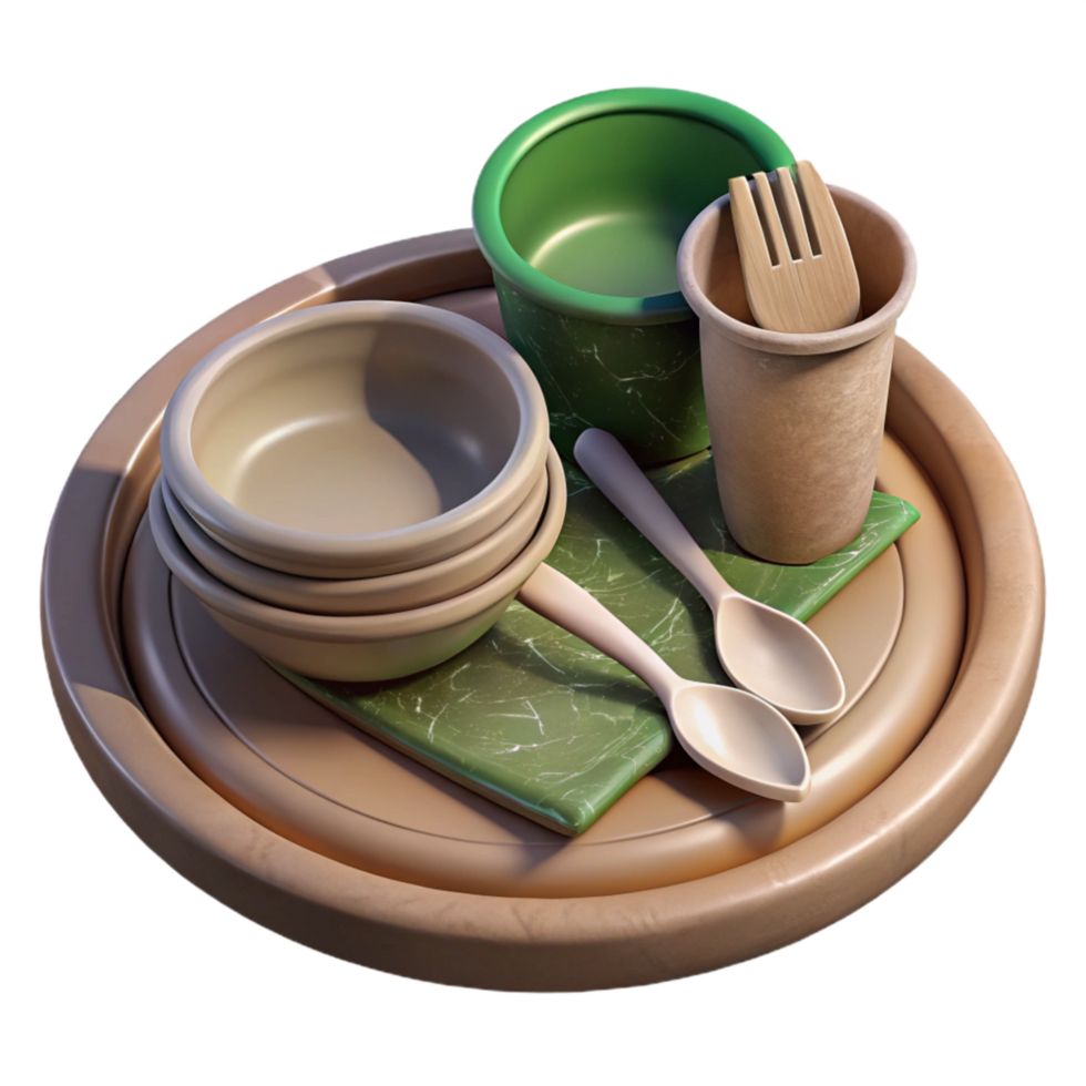 impressive creative Biodegradable Plate and Utensils Isolated detailed png