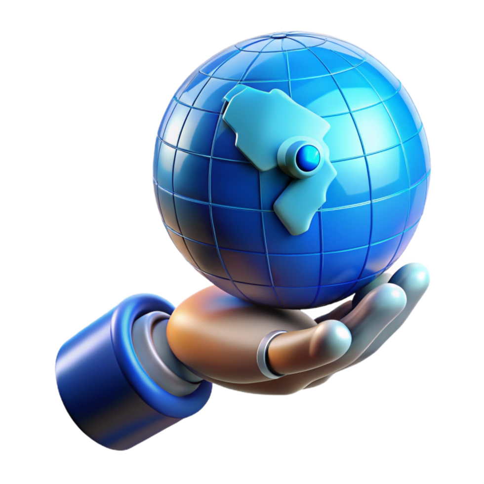 stunning classic Bionic Hand Holding Globe Blue Tint Cutout premium png