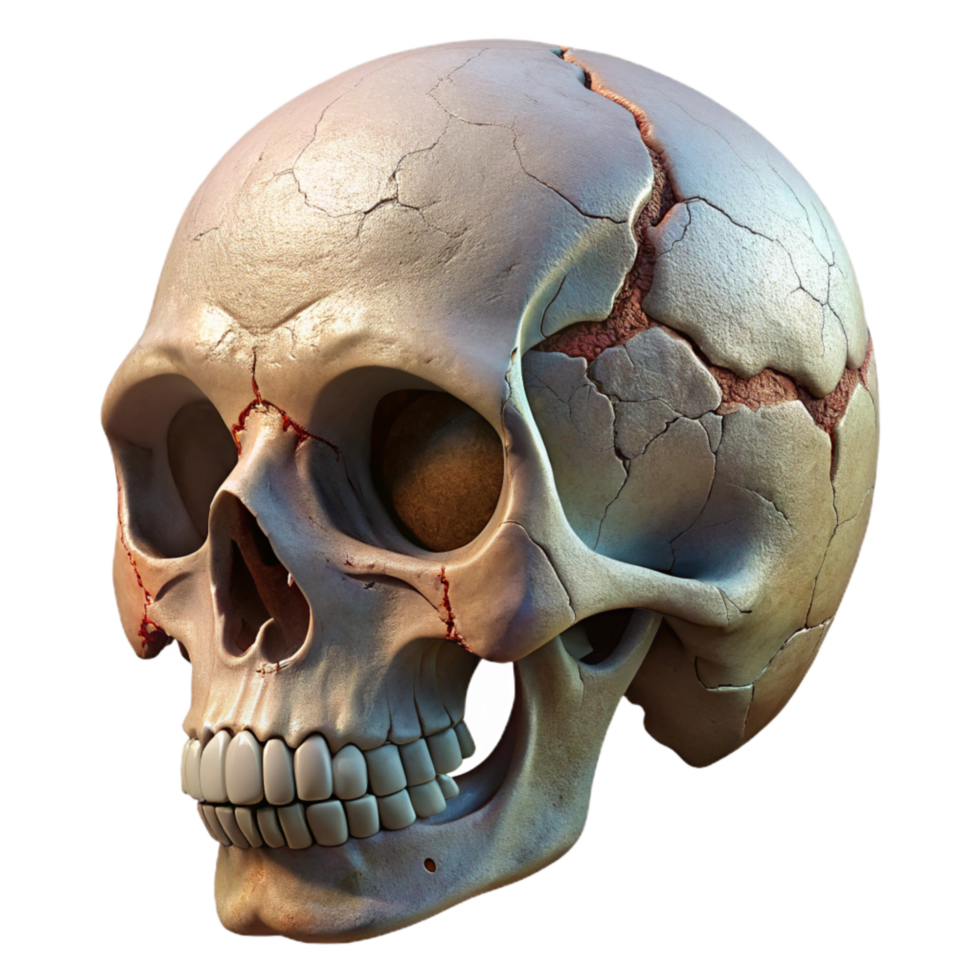 elegant creative Biorobotic Skull Cracked Damage Visible Isolated professional png