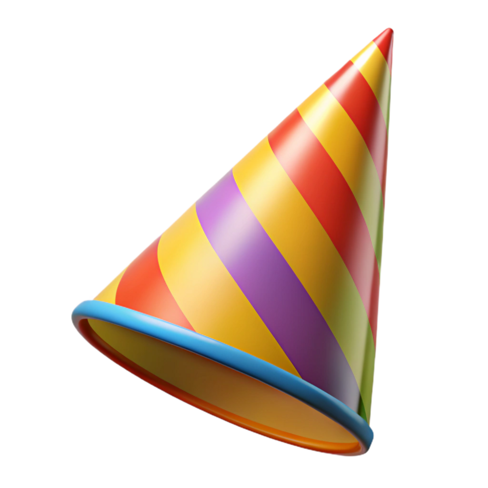 dramatic traditional Birthday Party Hat with Colorful Stripes Cutout high quality png