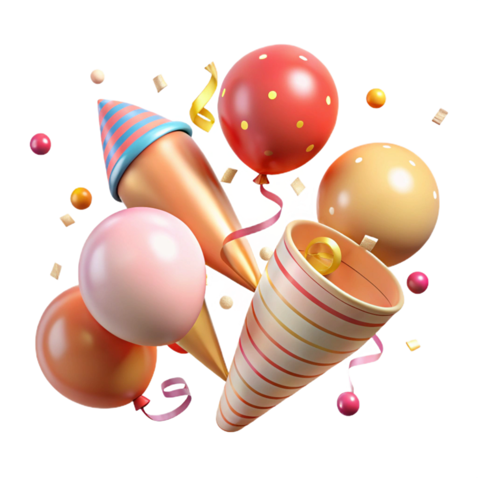 serene contemporary Birthday Party Streamers and Balloons Transparent Background original png