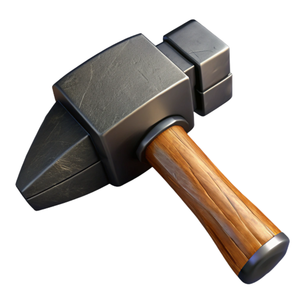 beautiful rustic Blacksmith Hammer Angled View Cutout 4K png
