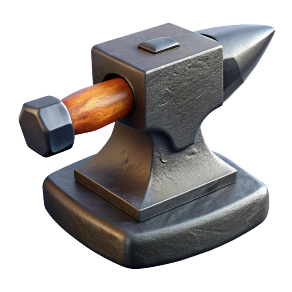 impressive creative Blacksmith Hammer on Anvil Isolated Transparent Background high quality png