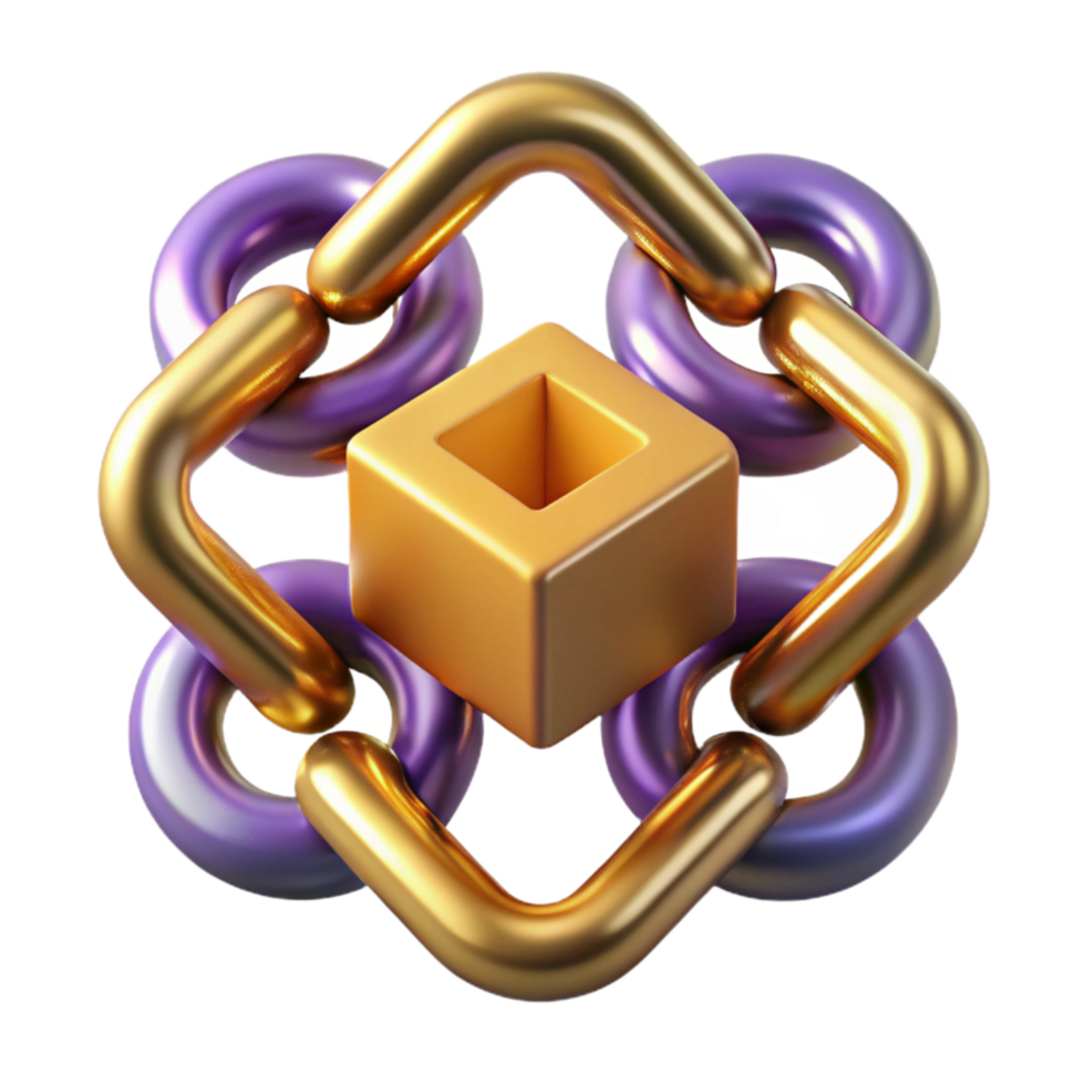 impressive modern Blockchain Technology Chain Cutout with Gold Links high quality png