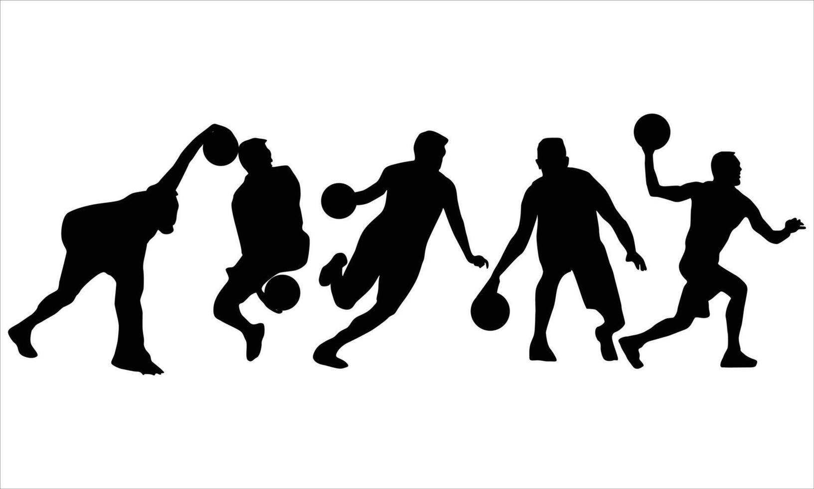 Collection of Black Basketball Player Silhouettes over white background vector
