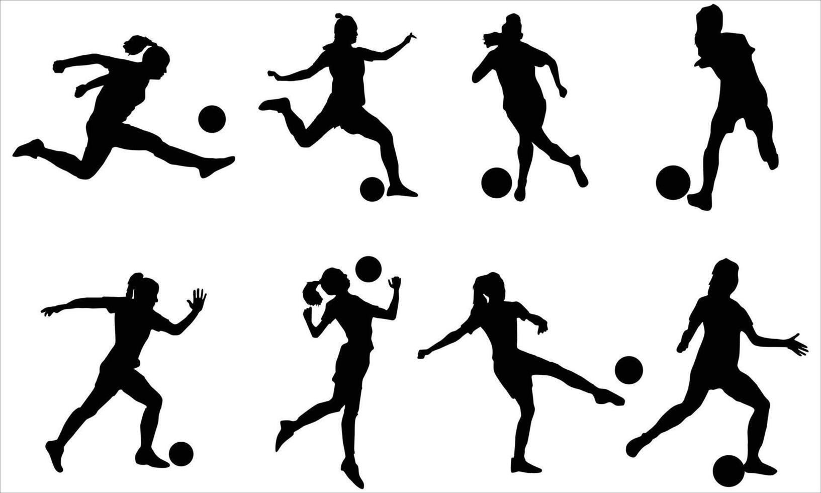 Women soccer player black silhouettes icon set over white background vector