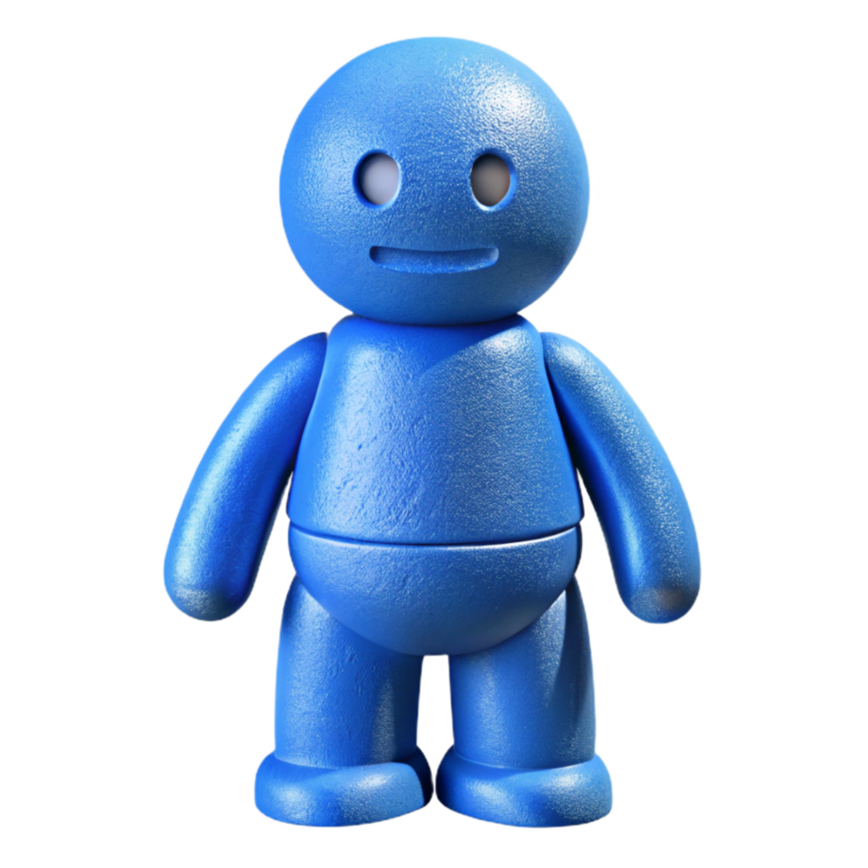 wonderful creative Blue 3d Printed Figurine Front View Isolated genuine png