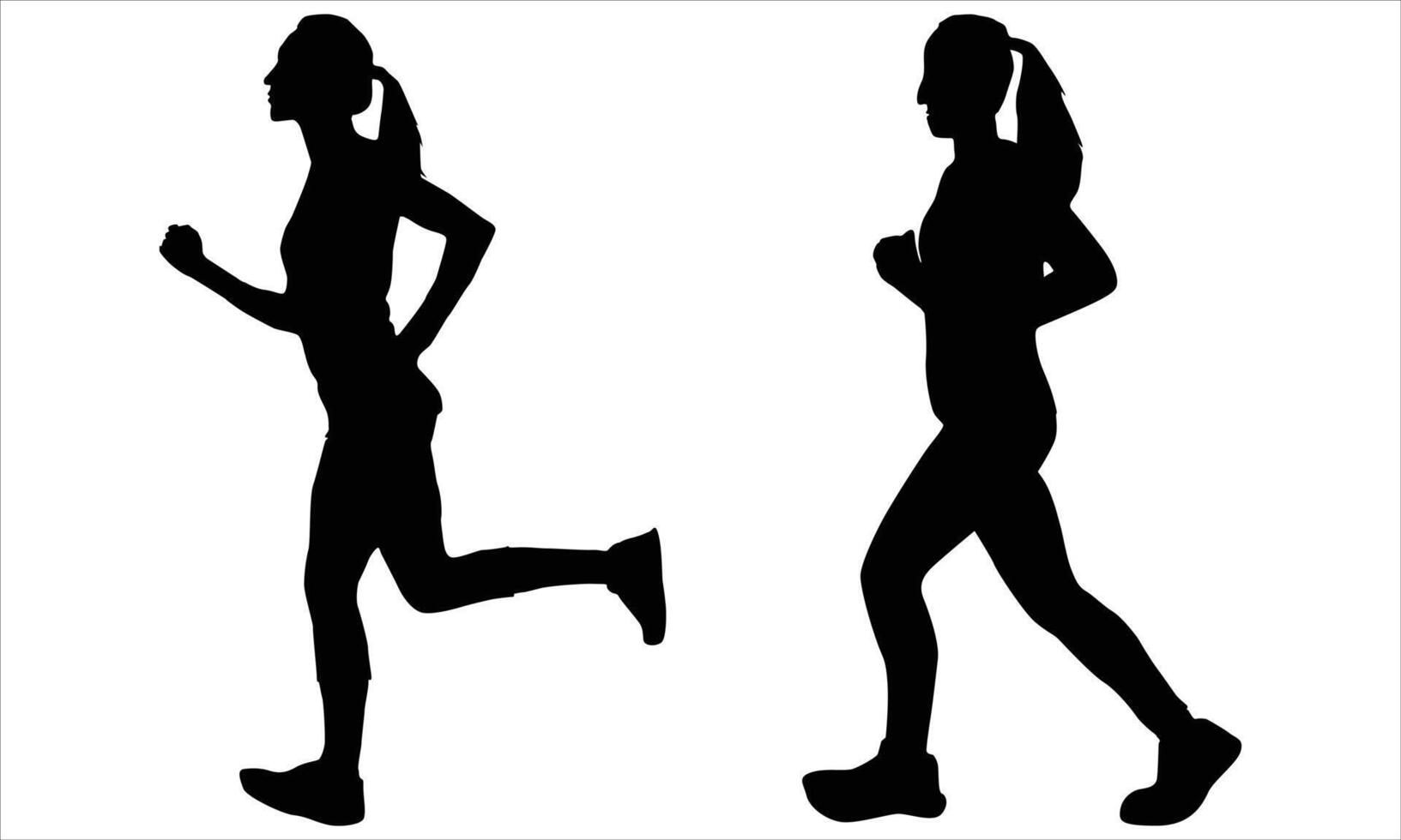 Silhouettes set of athletic looking female runners running vector