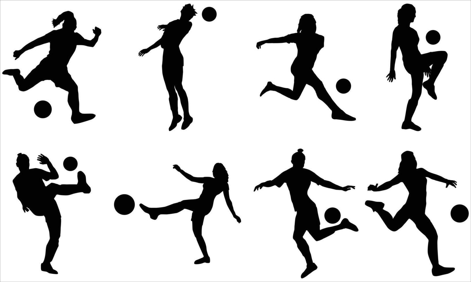 Female soccer play Silhouette set vector
