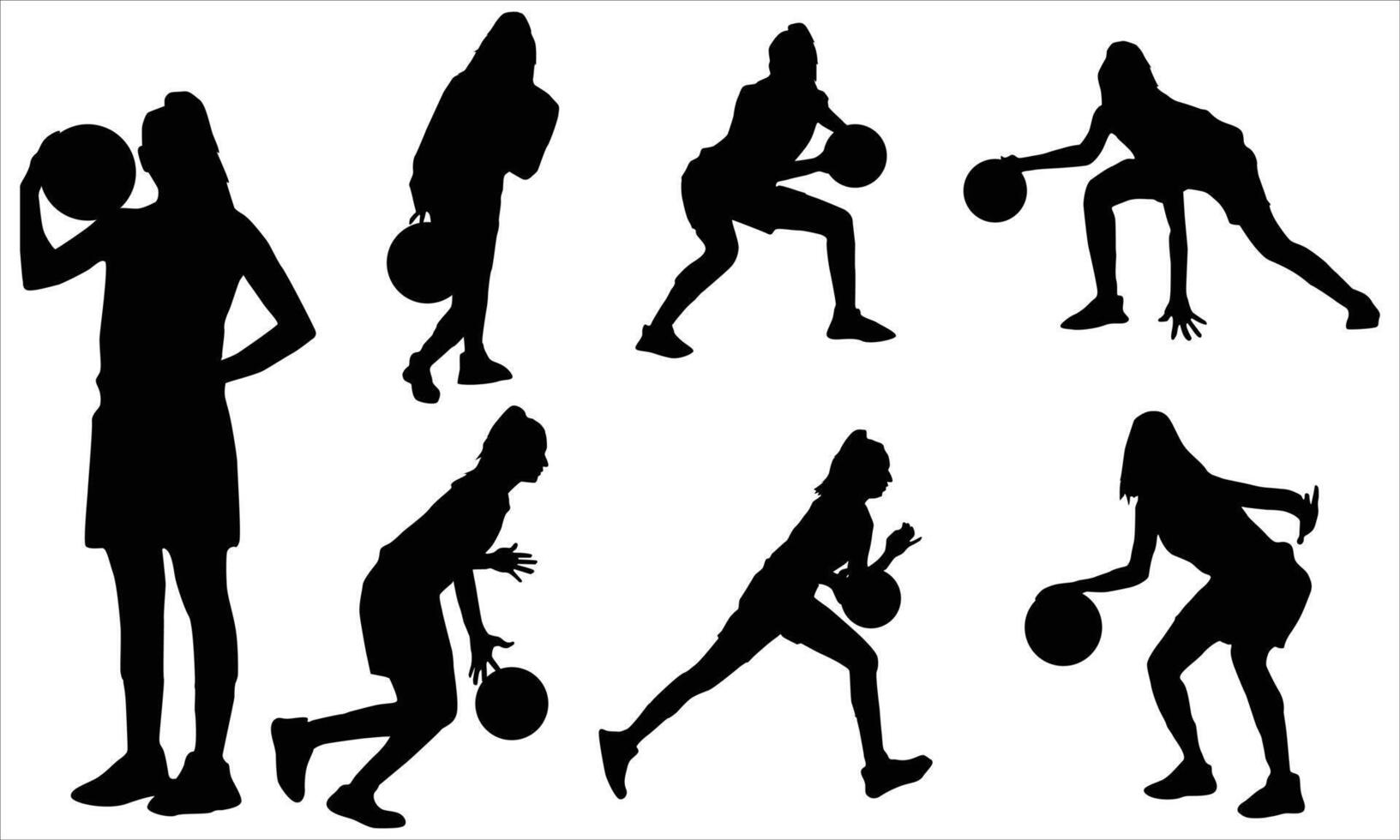 Female basketball players silhouettes set vector