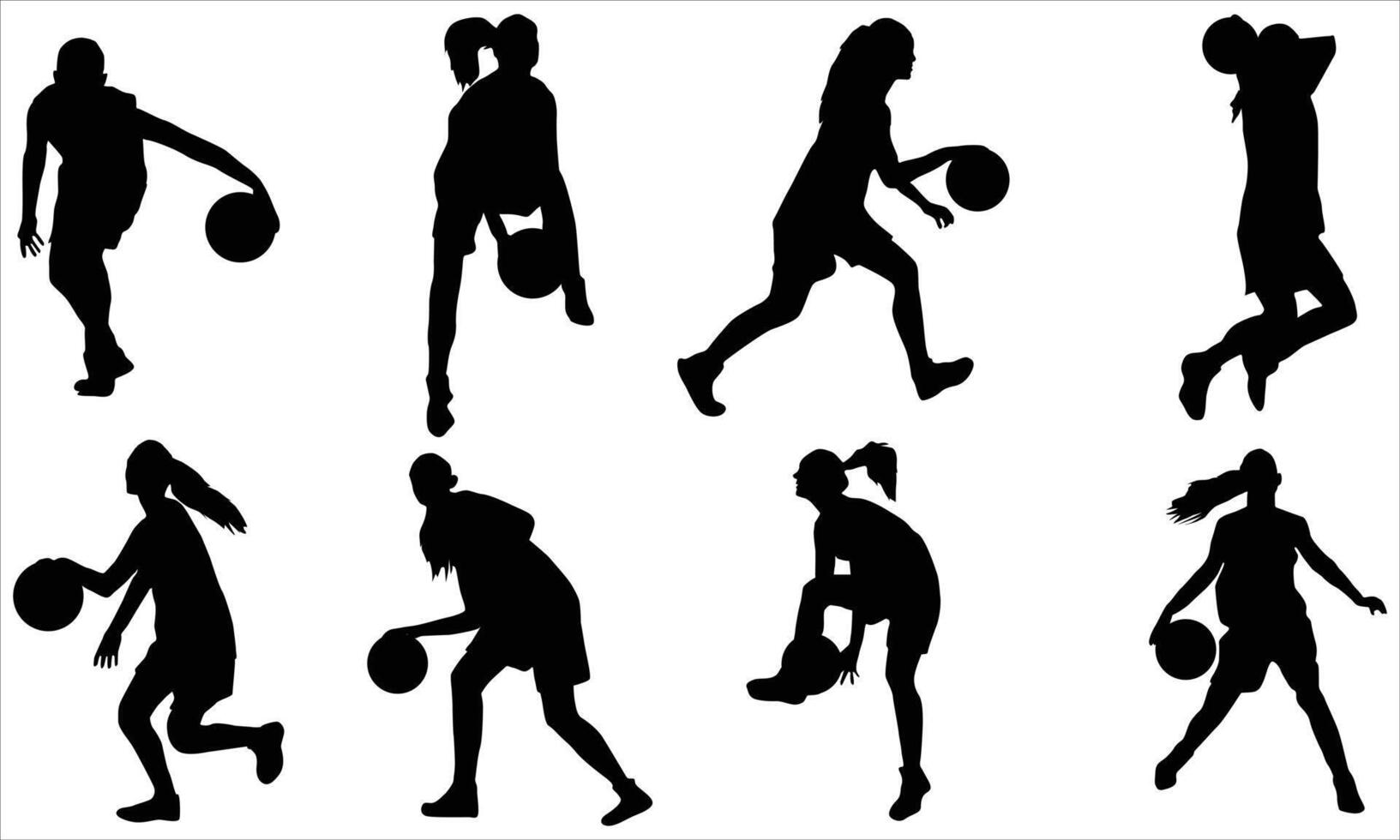 Female basketball players silhouettes vector