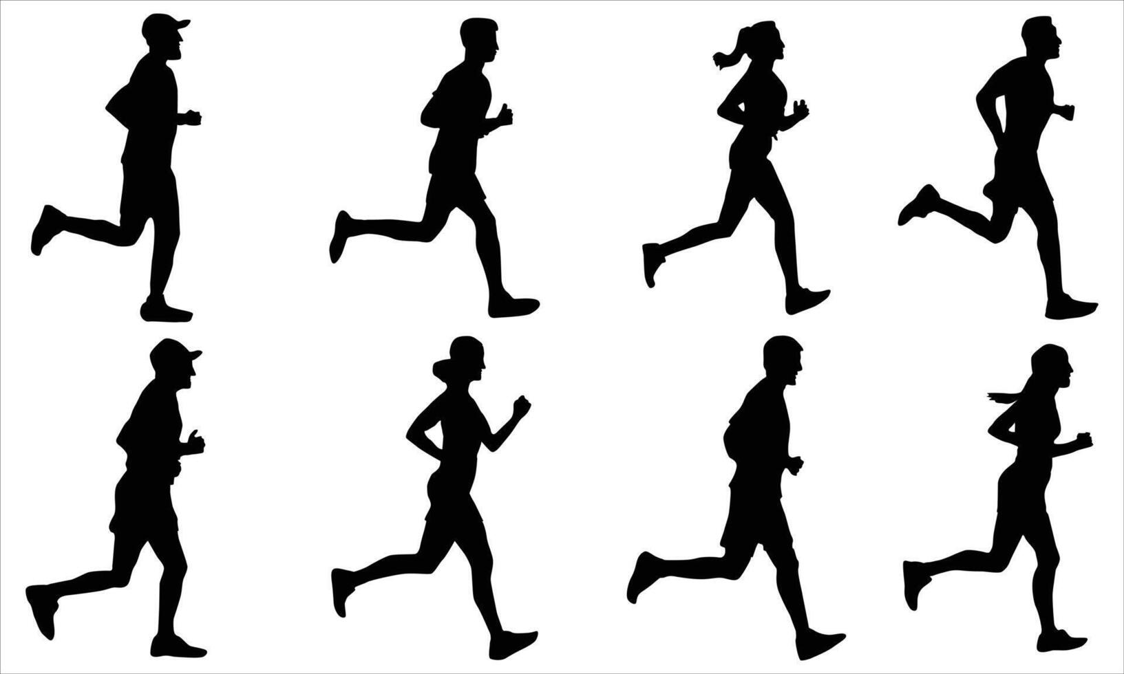Running men and women silhouettes illustration set vector