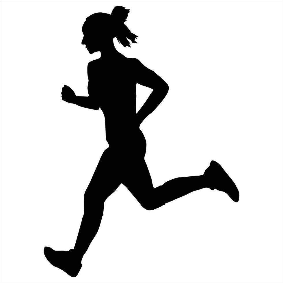 Silhouettes of athletic looking female runners running on a white background vector