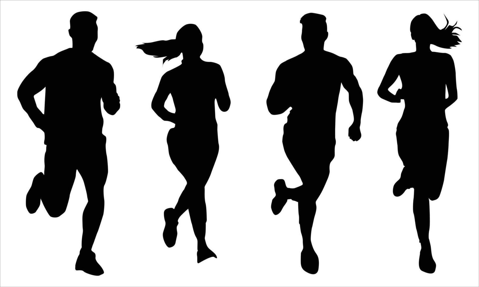 Running men and women, set of isolated silhouettes vector