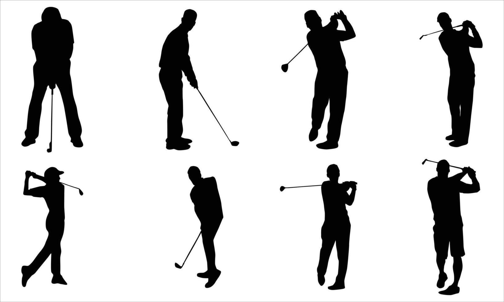Golf player silhouettes, Golf player playing silhouettes set on a white background vector