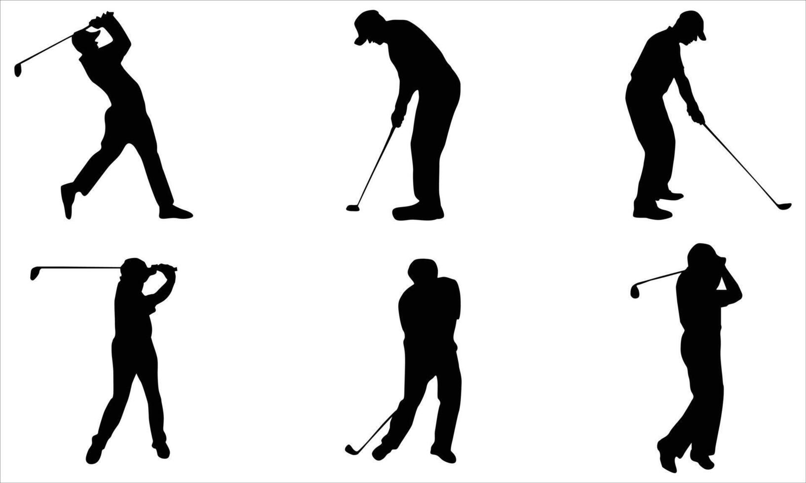 Golf player silhouettes, Golf player playing silhouette set vector