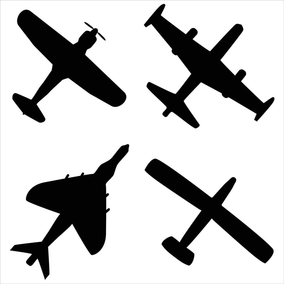 Airplane icon set silhouettes on white background vector