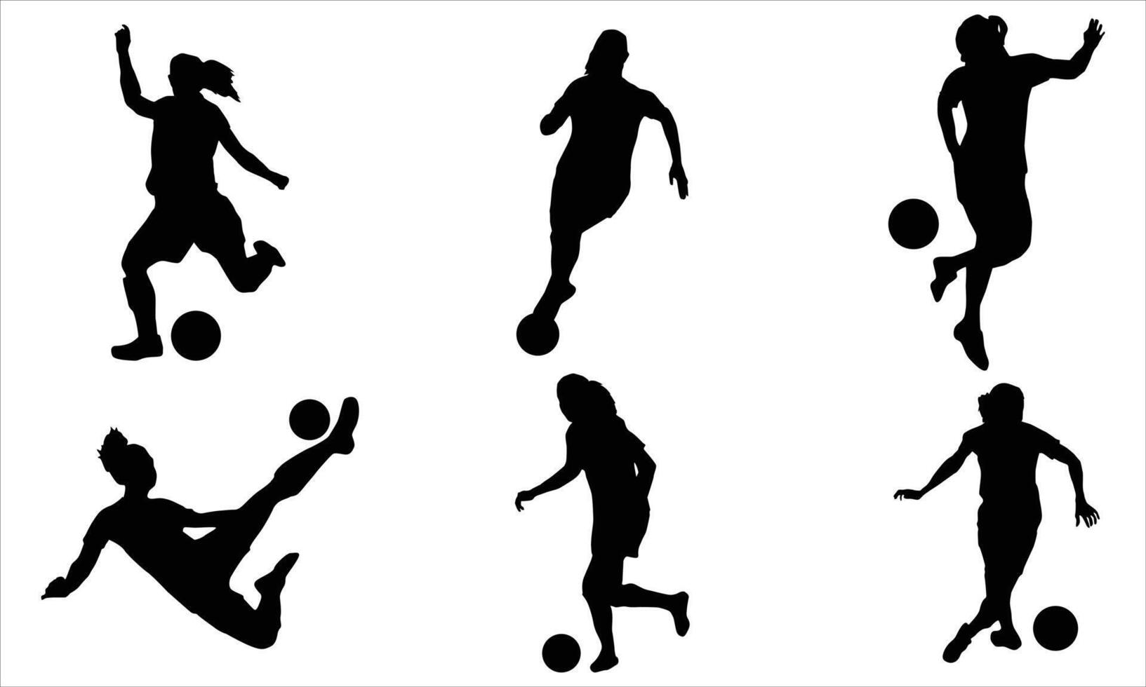 Female soccer play Silhouettes set vector