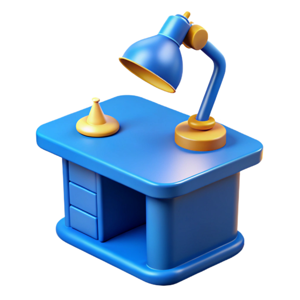 magnificent modern Blue Office Desk with Lamp Isolated Element high resolution png