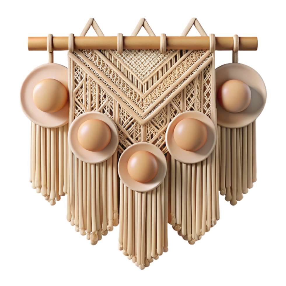 wonderful rustic Boho Macrame Wall Hanging Beige Cutout Element genuine png