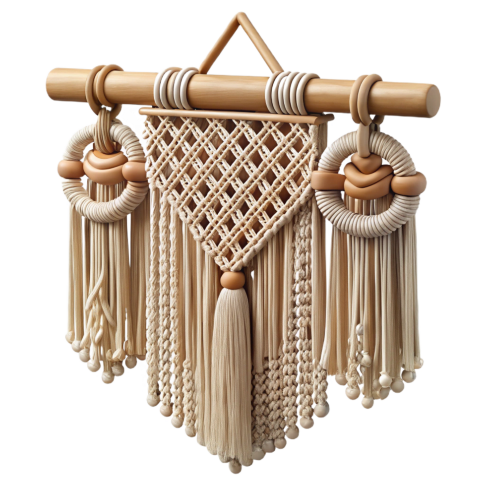 dramatic creative Boho Macrame Wall Hanging Beige Cutout Element high quality png