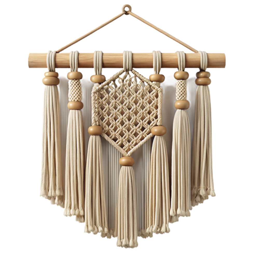 impressive rustic Boho Macrame Wall Hanging Beige Cutout Element genuine png