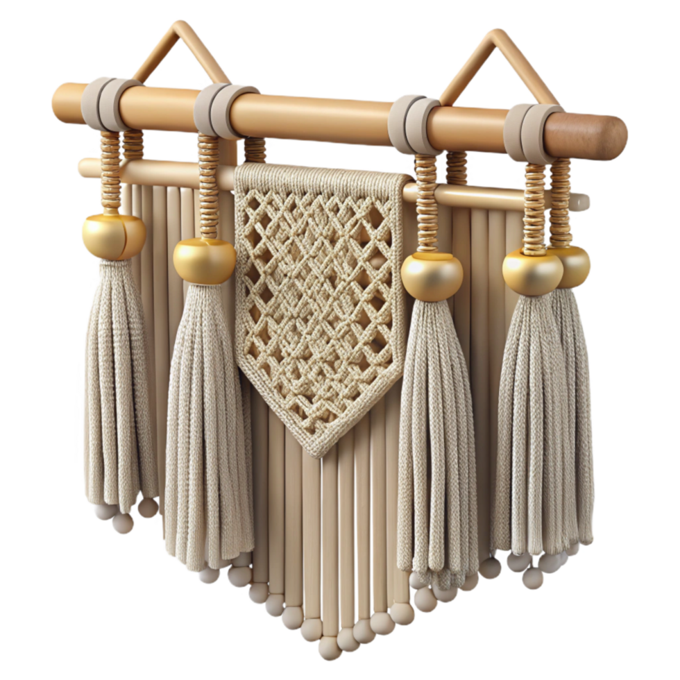 magnificent rustic Boho Macrame Wall Hanging Beige Cutout Element detailed png