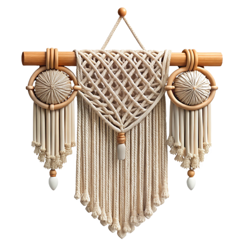 wonderful contemporary Boho Macrame Wall Hanging Beige Cutout Element professional png