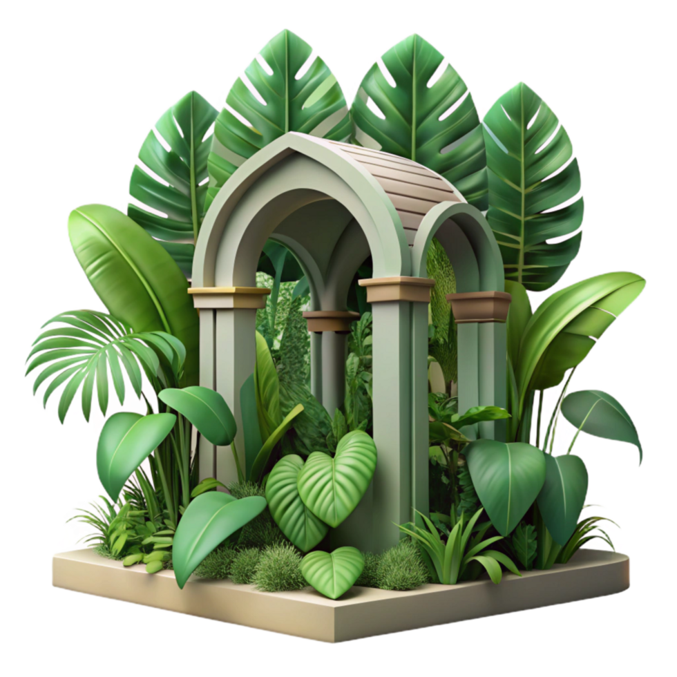 vibrant contemporary Botanical Architecture Cutout with Lush Green Foliage high quality png