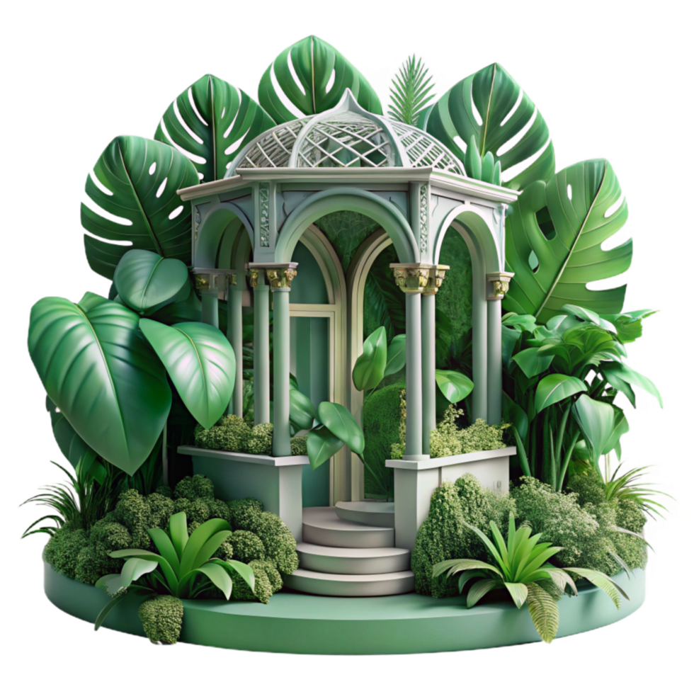 extraordinary abstract Botanical Architecture Cutout with Lush Green Foliage authentic png