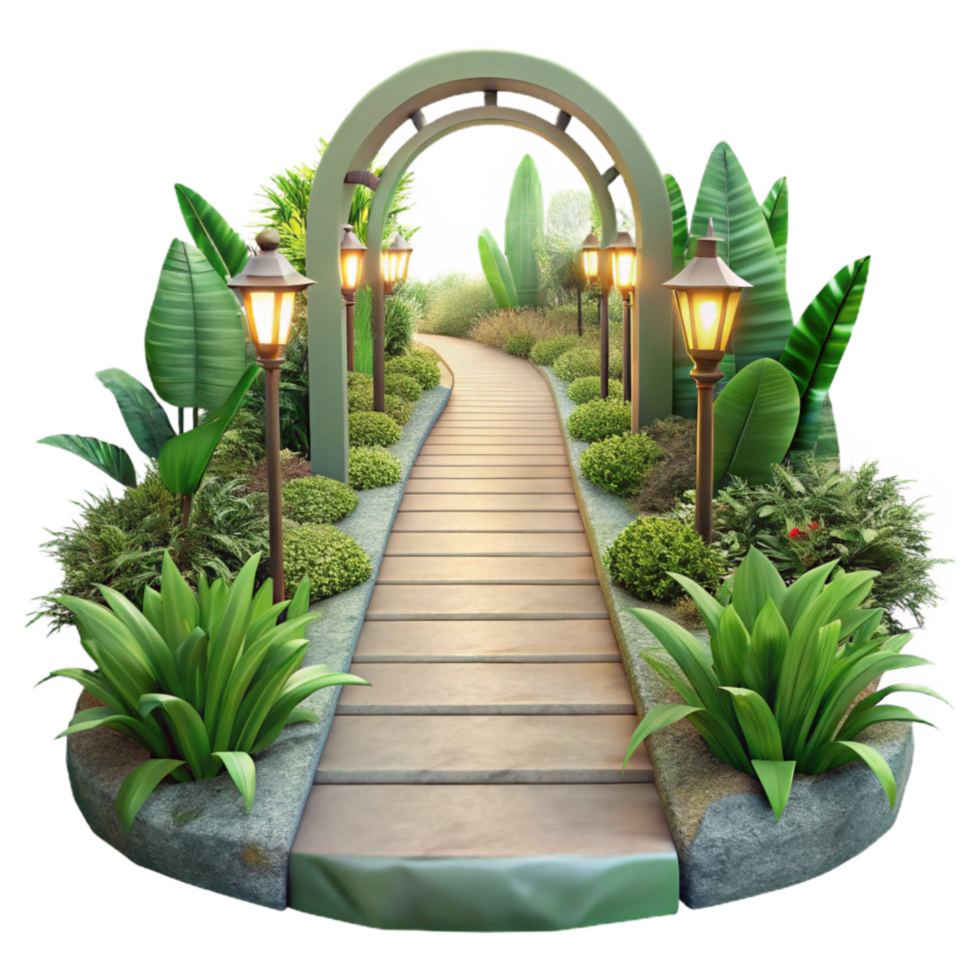 magnificent abstract Botanical Garden Pathway Cutout Transparent Background Bright Sunlight authentic png