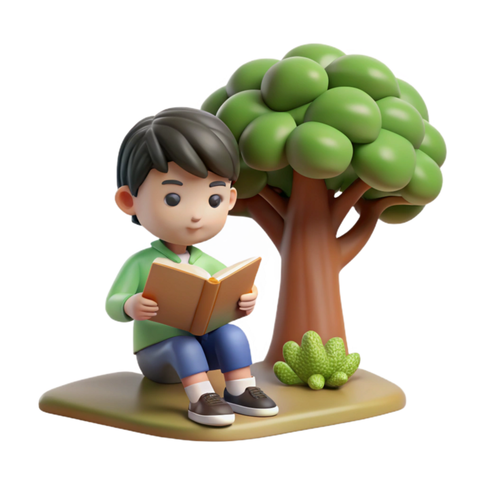 impressive contemporary Boy Reading Book Under Tree Transparent high quality png