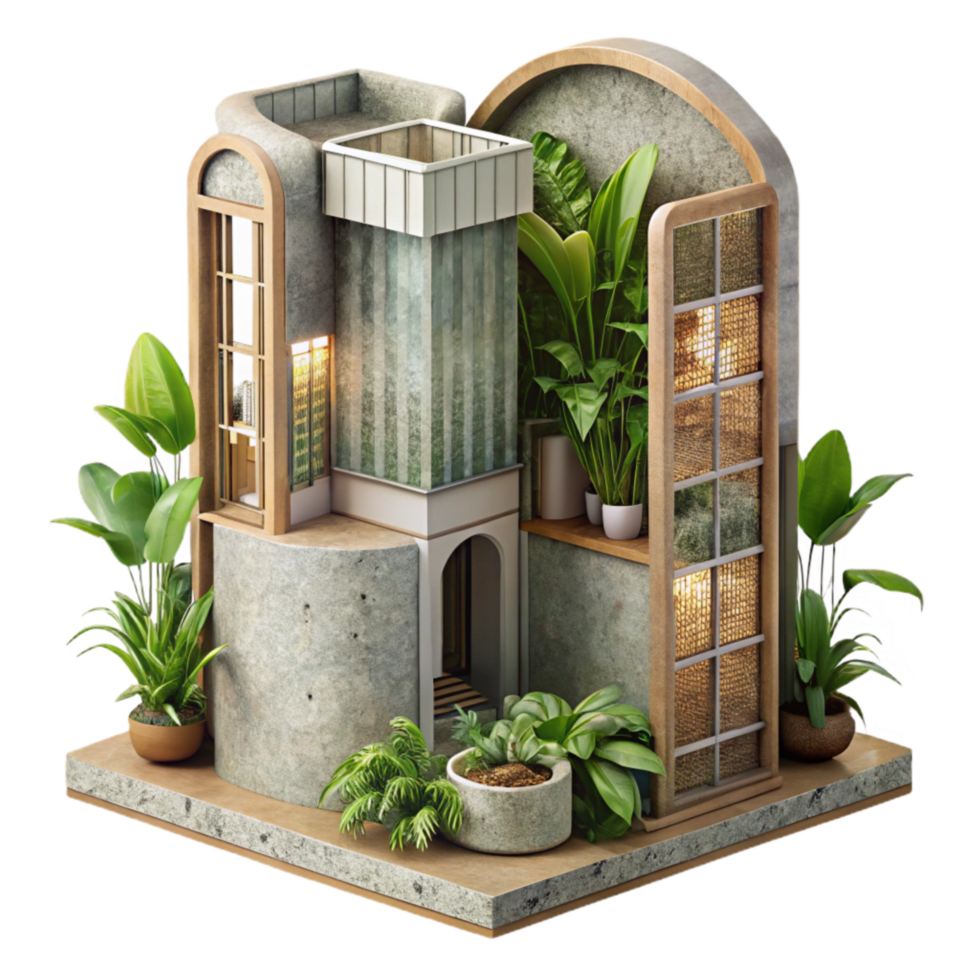impressive rustic Botanical Skyscraper Section Cutout with Interior Detail exclusive png