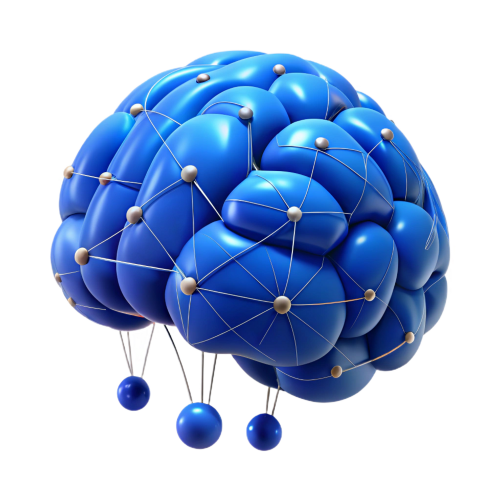vibrant minimalist Brain Data Extraction Blue Wireframe Isolated 4K png