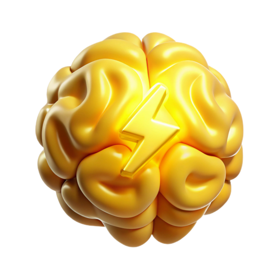 stunning artistic Brain Energy Symbol Cutout with Bright Yellow Glow premium png