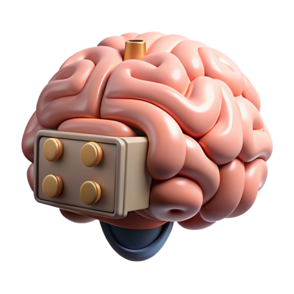 elegant vintage Brain Interface Diagram Front View Isolated Element authentic png
