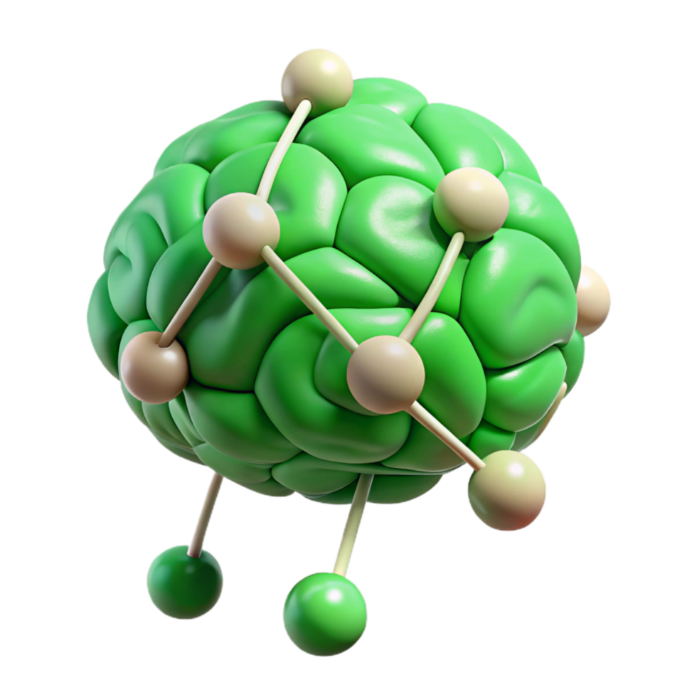impressive vintage Brain Network Upload Green Nodes Isolated 4K png