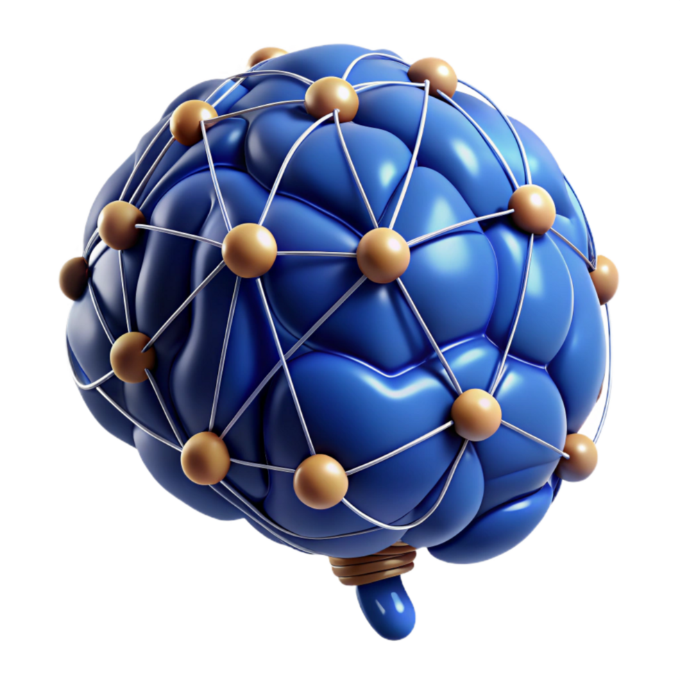 vibrant vintage Brain Network Cutout on Dark Blue Background exclusive png