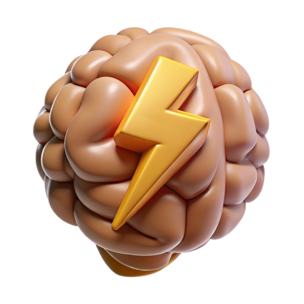 magnificent artistic Brain Power Icon Cutout with Lightning Bolt Symbol high quality png