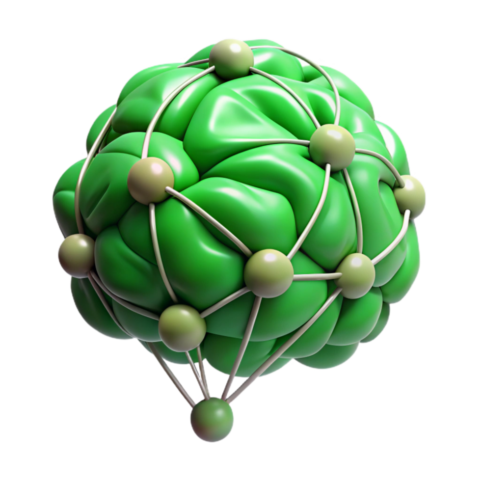 vibrant minimalist Brain Network Upload Green Nodes Isolated high resolution png