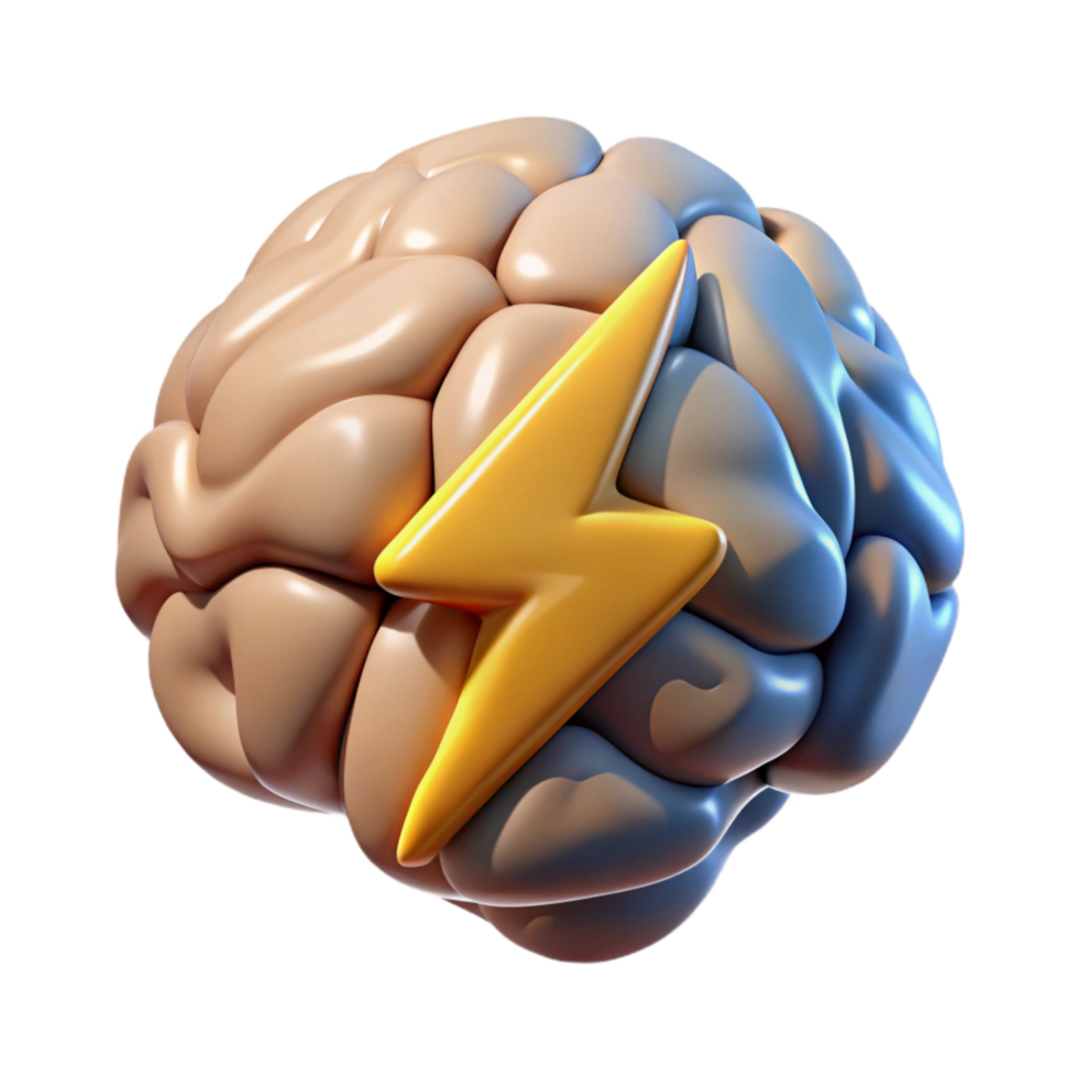 beautiful artistic Brain Power Icon Cutout with Lightning Bolt Symbol high resolution png