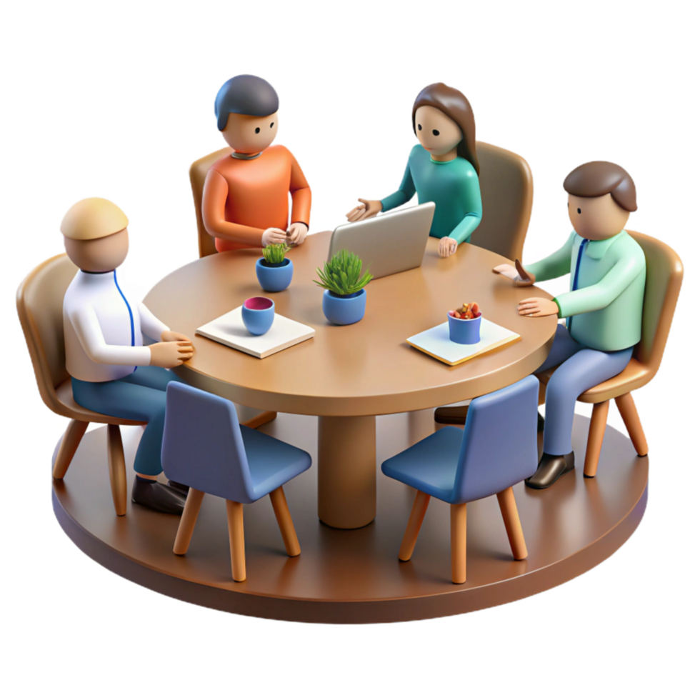 impressive minimalist Brainstorming Meeting Isolated with People at a Table high quality png