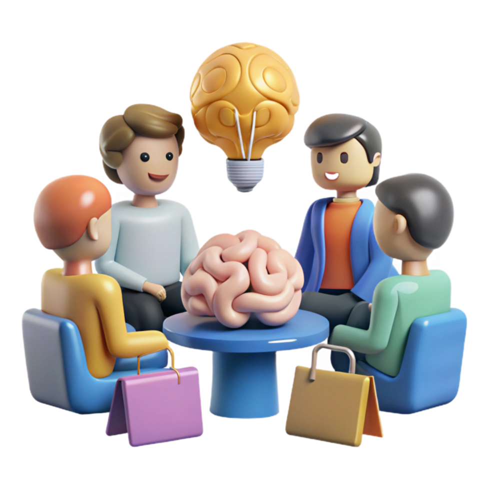 serene modern Brainstorming Session Illustration Isolated with Diverse Group of People 4K png