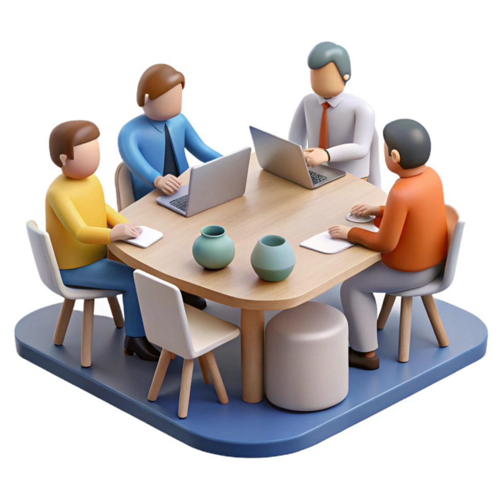 vibrant creative Brainstorming Meeting Isolated with People at a Table premium png
