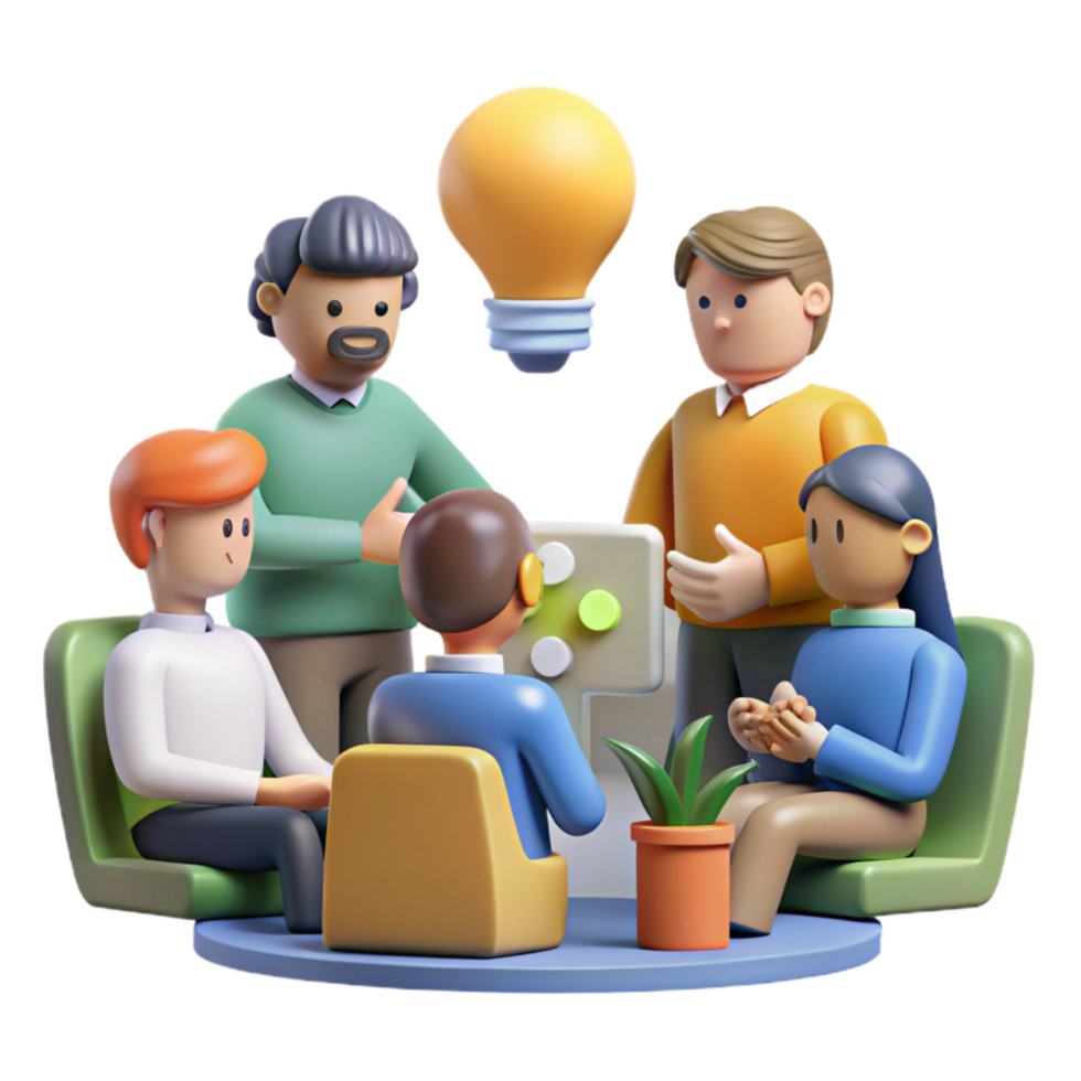 elegant artistic Brainstorming Session Illustration Isolated with Diverse Group of People high resolution png