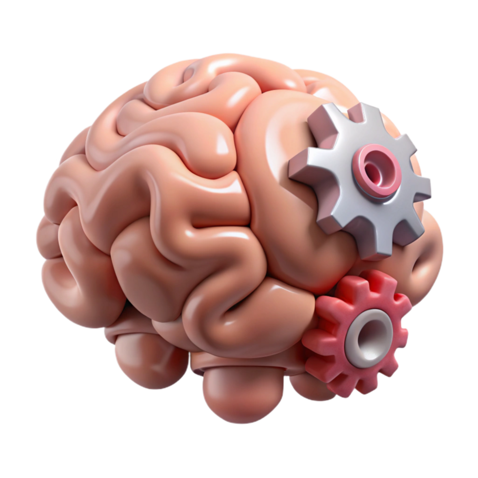 dramatic contemporary Brain with Gears Isolated Thinking Process premium png