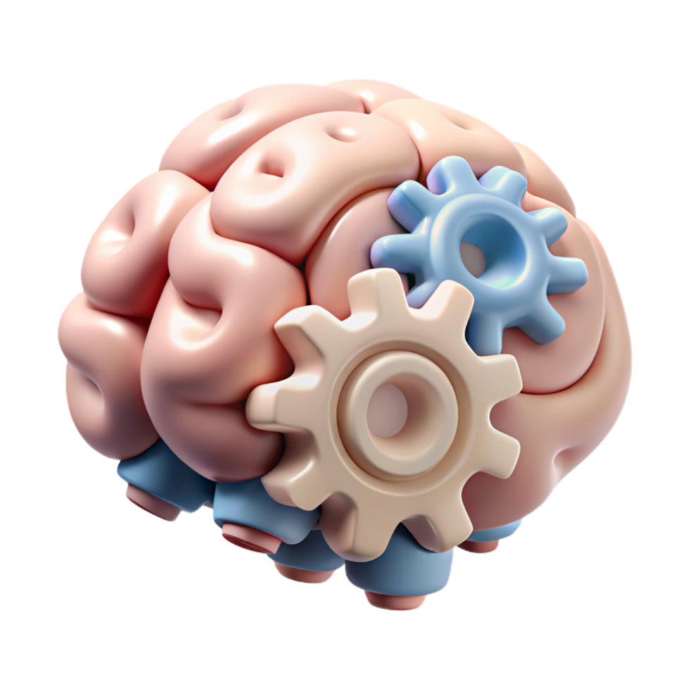 magnificent vintage Brain with Gears Isolated Thinking Process detailed png